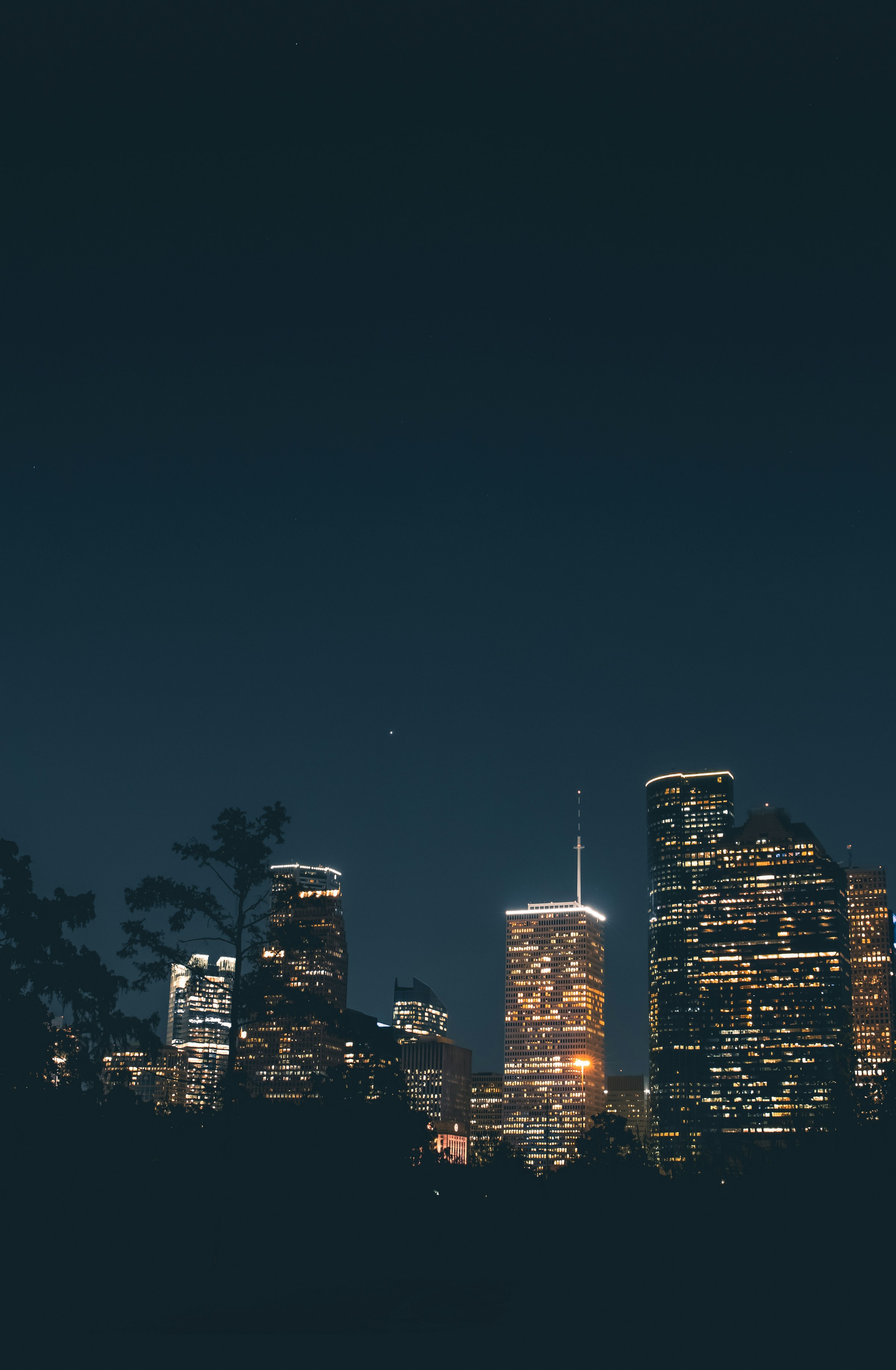 Houston skyline at night representing Whetzel CPA's downtown roots